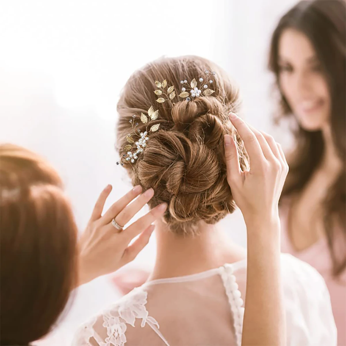 4pcs Bride Hair Clips Flower Hairpin Set Wedding Side Combs Leaf Tiara Jewelry Headwear for Bridal Party Gift