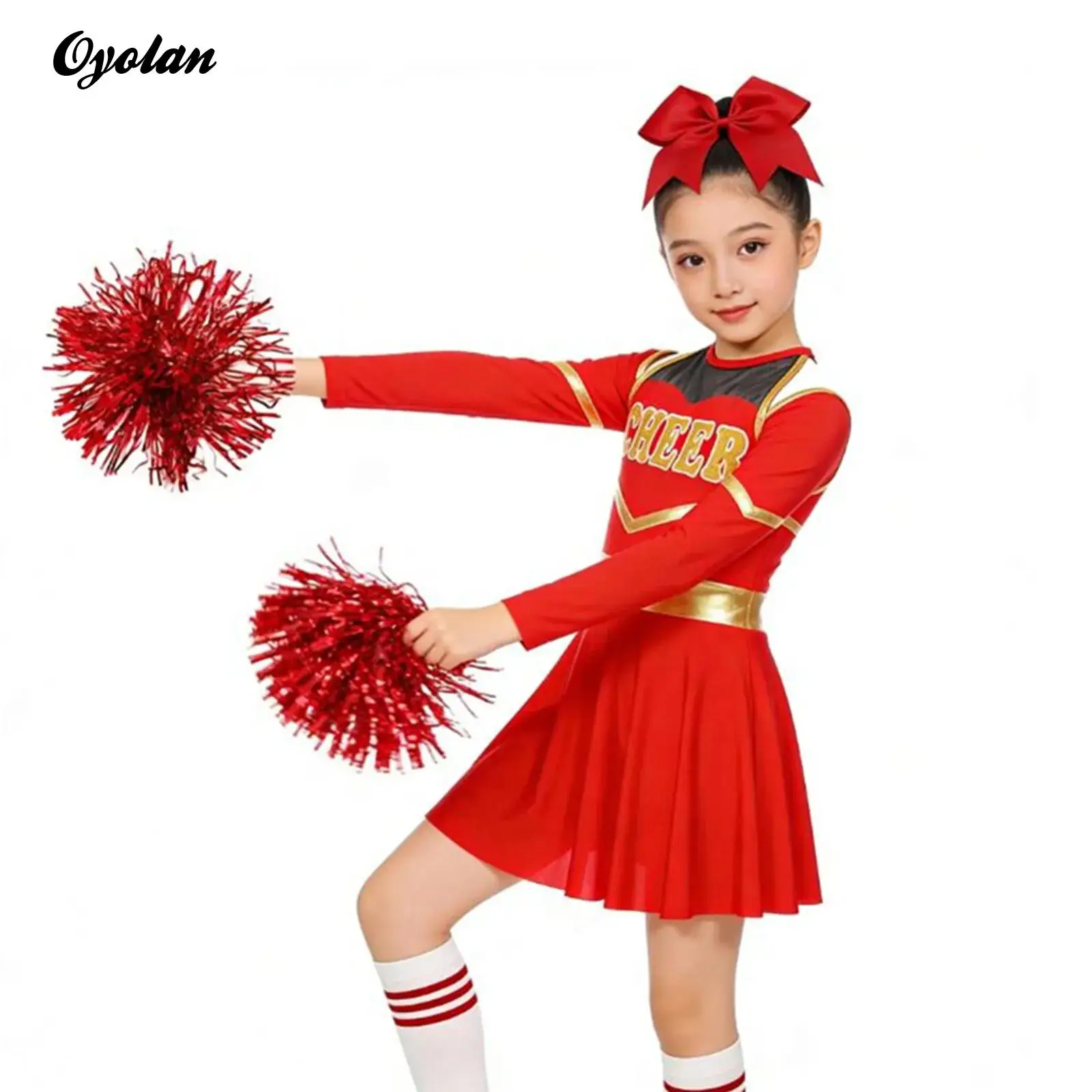 

Kids Girls Cheerleader Costume Cheerleading Uniform Cheer Ballet Modern Dance Outfits Letter Print Long Sleeve Leotard Dress