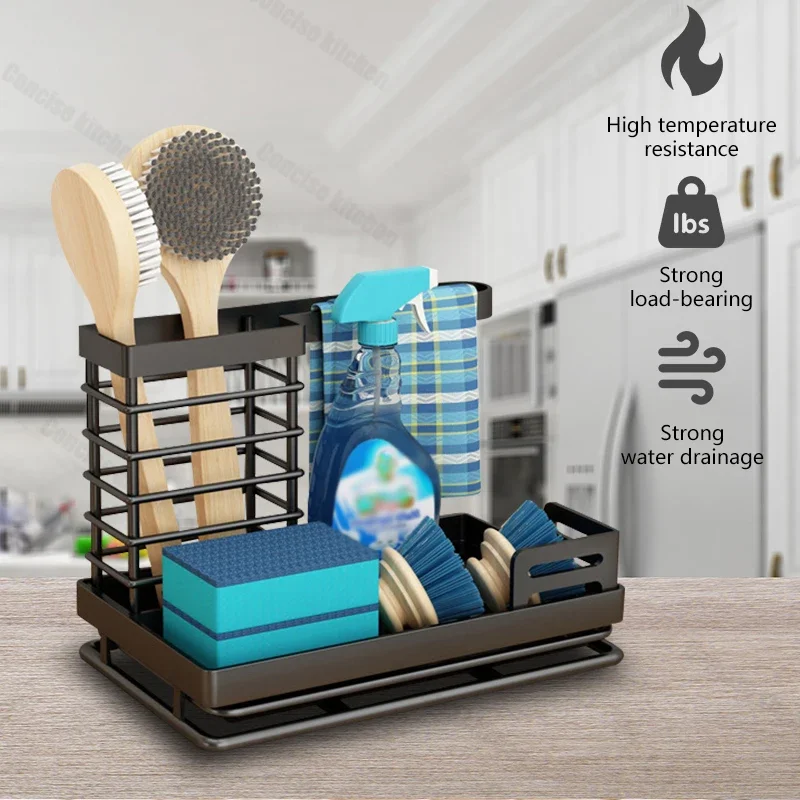 Kitchen Sink Stand, Storage Rack Steel Shelves for Sponge/ Brushes/ Detergent/ Dishcloth Organizer, Kitchen Gadgets Accessories