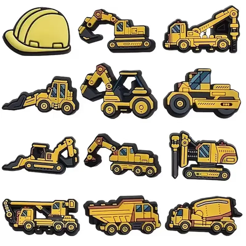 9-12Pcs Fire Truck Shoe Charms Engineering Vehicles Clog Sandals Beach Bags, Shoe Decorations Accessories Shoes Pins Boys Gifts