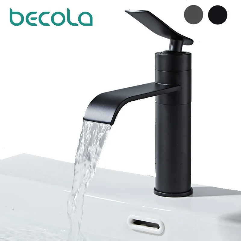 

BECOLA Black Bathroom Basin Faucet Single Handle Brass Waterfall Lavatory Vanity Sink Cold Hot Water Mixer Tap BR-2023003