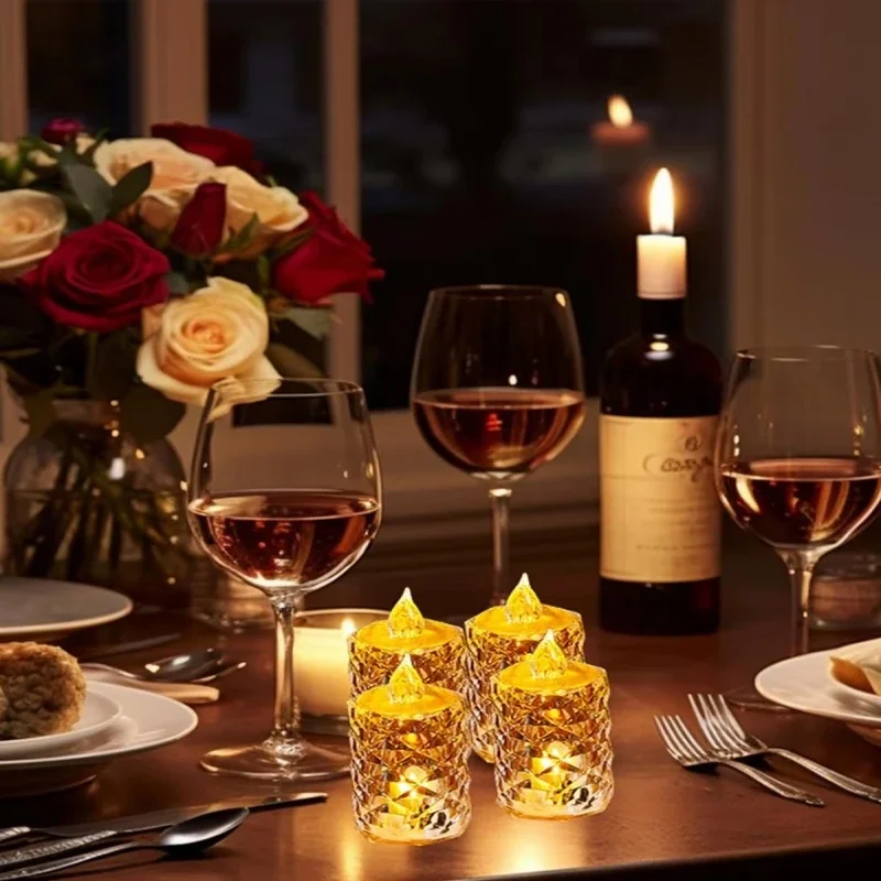 3 unids/set de luz de vela sin llama de cristal, luz de té electrónica Led sin fuego, vela de cristal transparente electrónica sin llama