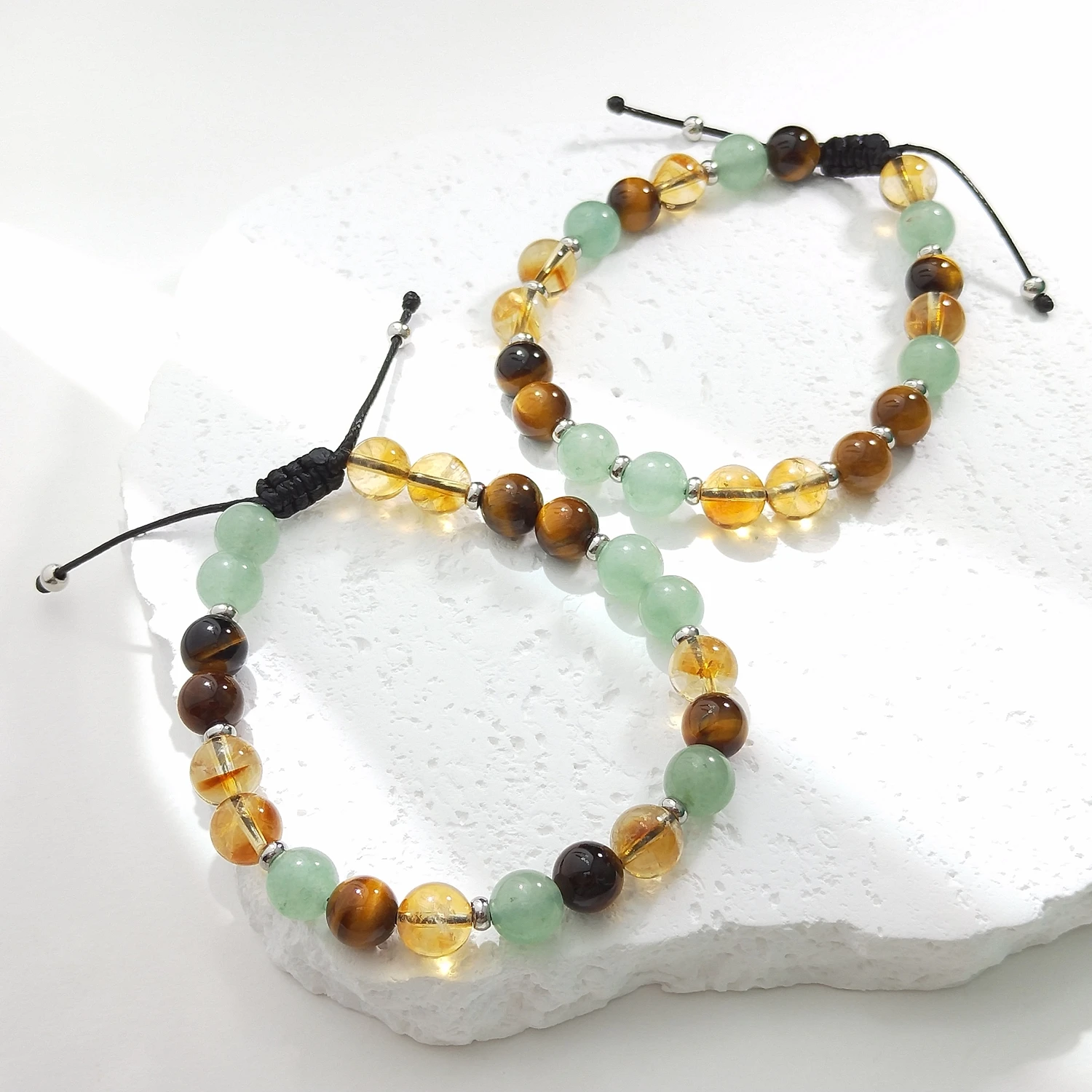 

Lii Ji Natural Green Aventurien Tiger's Eye Citrine 8mm Adjustable Bracelet 20-27cm Male Jewelry