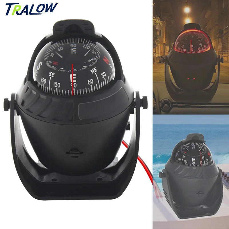 TRALOW Marine Boat Navigation Compass High Precision Pivoting LED Light,Flush Mount for Ship Vehicle Car Dashboard Accessories