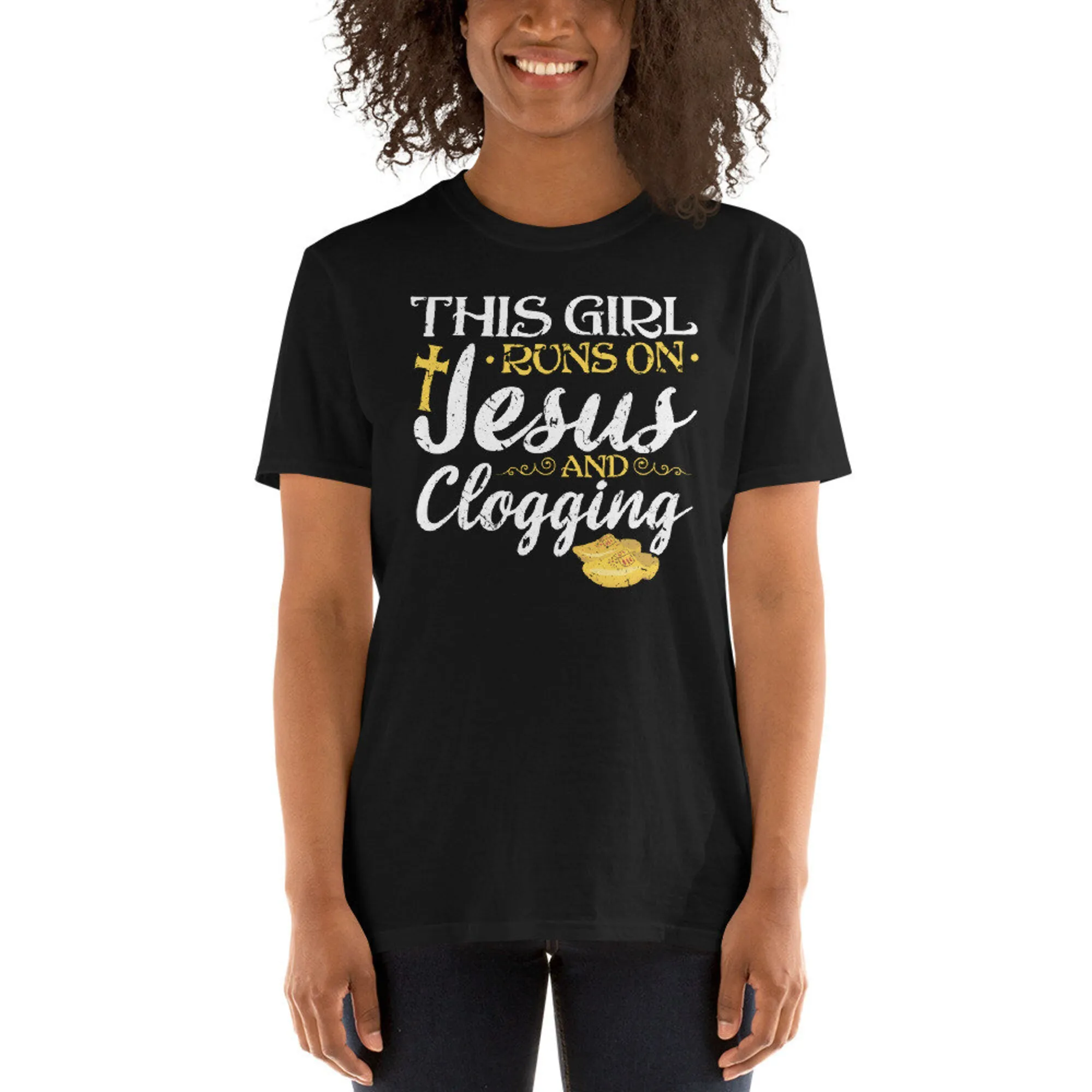 This Girl Runs On Jesus And Clogging Clog Dancer Christian Religious Unisex T-Shirt