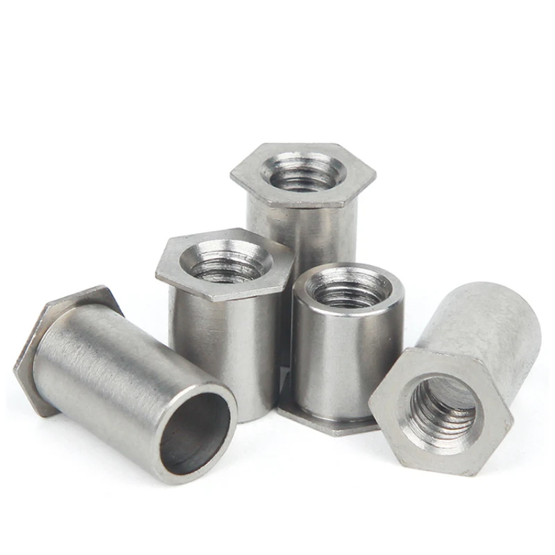 5pcsM2M2.5M3M4M5M6 304 Stainless Steel Pressure Riveting Flat Head Thread Rivet Insert Nut Cap Pressure Riveting Nut Through Hol