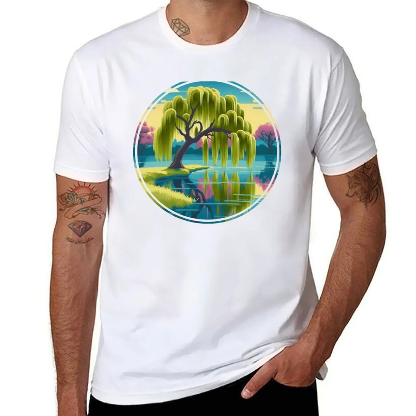 

A weeping willow T-Shirt man t shirts high quality luxury brand t shirt man casual T-Shirt