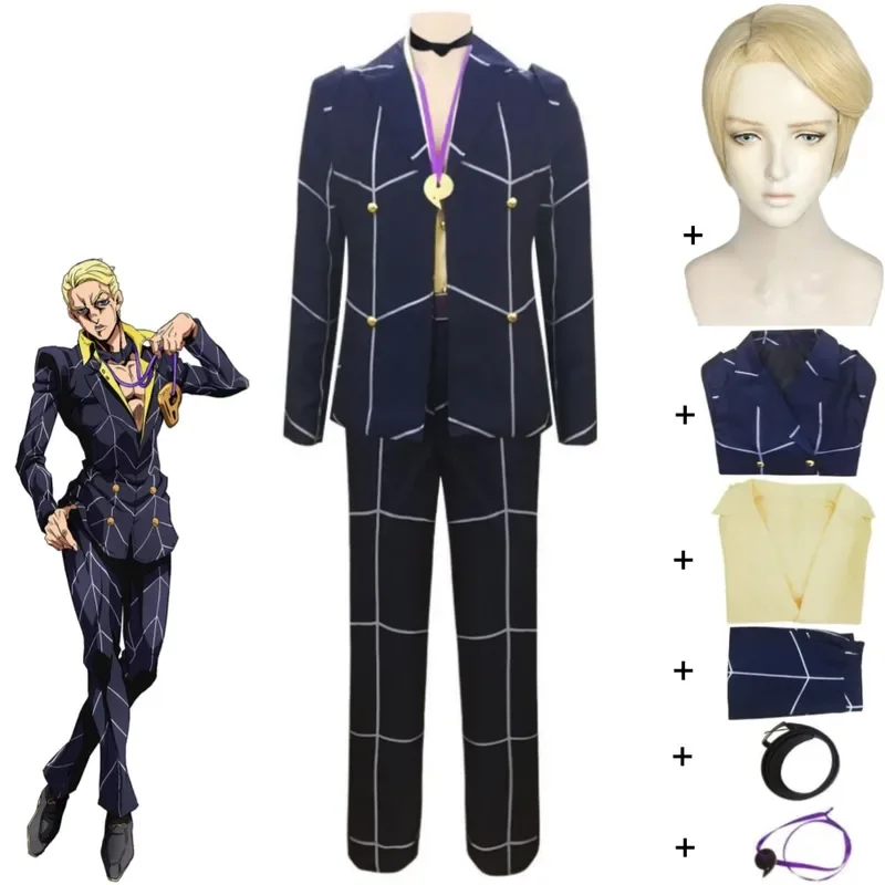 Anime JoJo's Bizarre Adventure Golden Wind WIND AUREO Ham ANIKI Cosplay Costume Wig Team Executions Hitman Team Suit