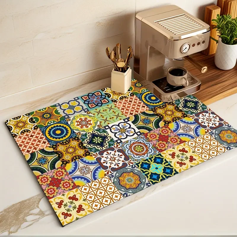 Tapete de secagem de prato para balcão de cozinha absorvente tapete de barra de café escorredor de prato tapetes para balcão de cozinha decoração de cafeteira