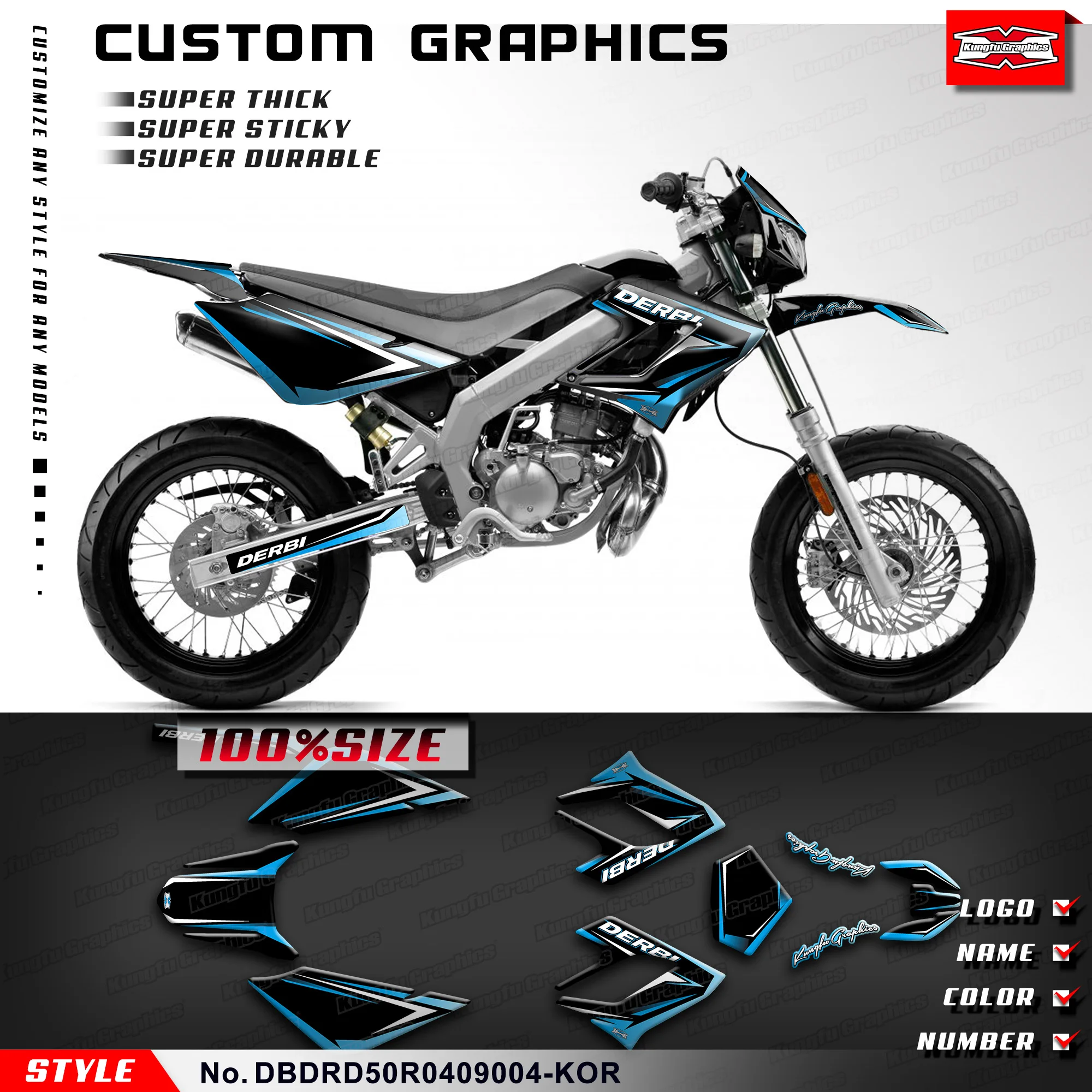 

KUNGFU GRAPHICS Sticker Kit Motorcycle Graphics for DERBI DRD 50 Racing 2004 2005 2006 2007 2008 2009, DBDRD50R0409004-KOR