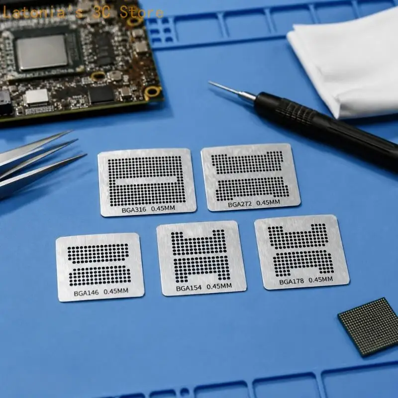 Fünfteiliger Chip-Lötplattensatz aus Stahl mit 316 272 178 154 146 Layout-Etiketten für Reballing-Reparatur und Platinenservice – Detail 10