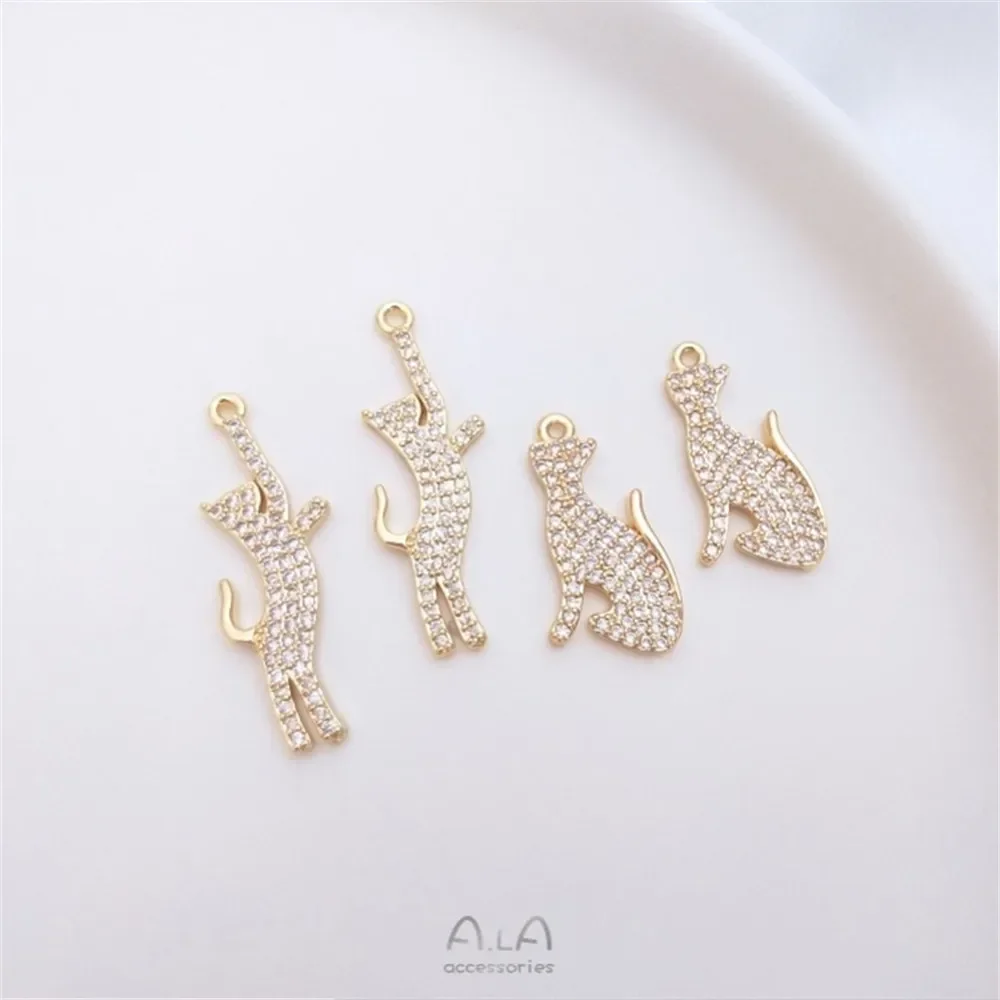 

Micro-inlaid Zircon 14K Gold Cat Pendant Accessories Handmade Diy Earrings Leopard Pendant K122