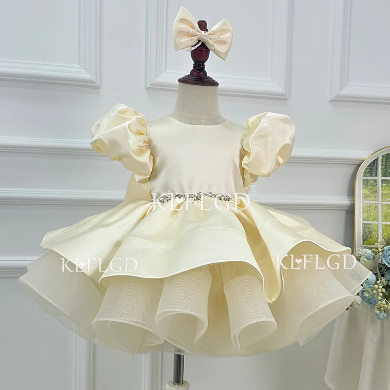 

KLFLGDNew high-end ball evening dress with satin champagne beads and fluffy skirt, light luxury wedding evening dress