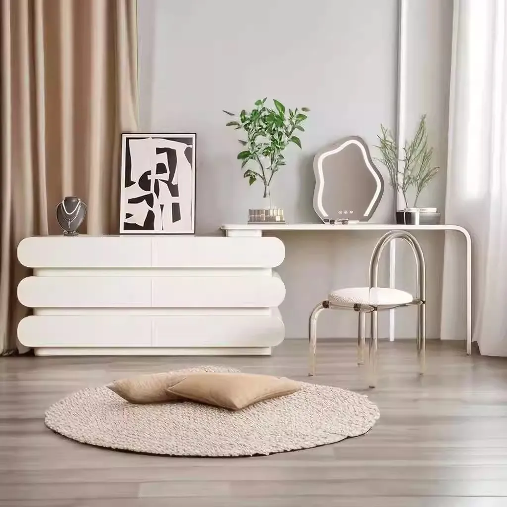 Modern Simple Home Dressing Table with Lighted Retractable Makeup Mirror for Apartment Use Bedroom Dressing Table