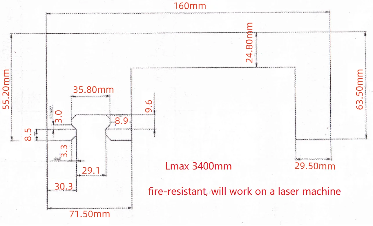 Protective cloth cover for a laser machine,use fire-resistant nylon, width 160mm x Lmax 3400mm
