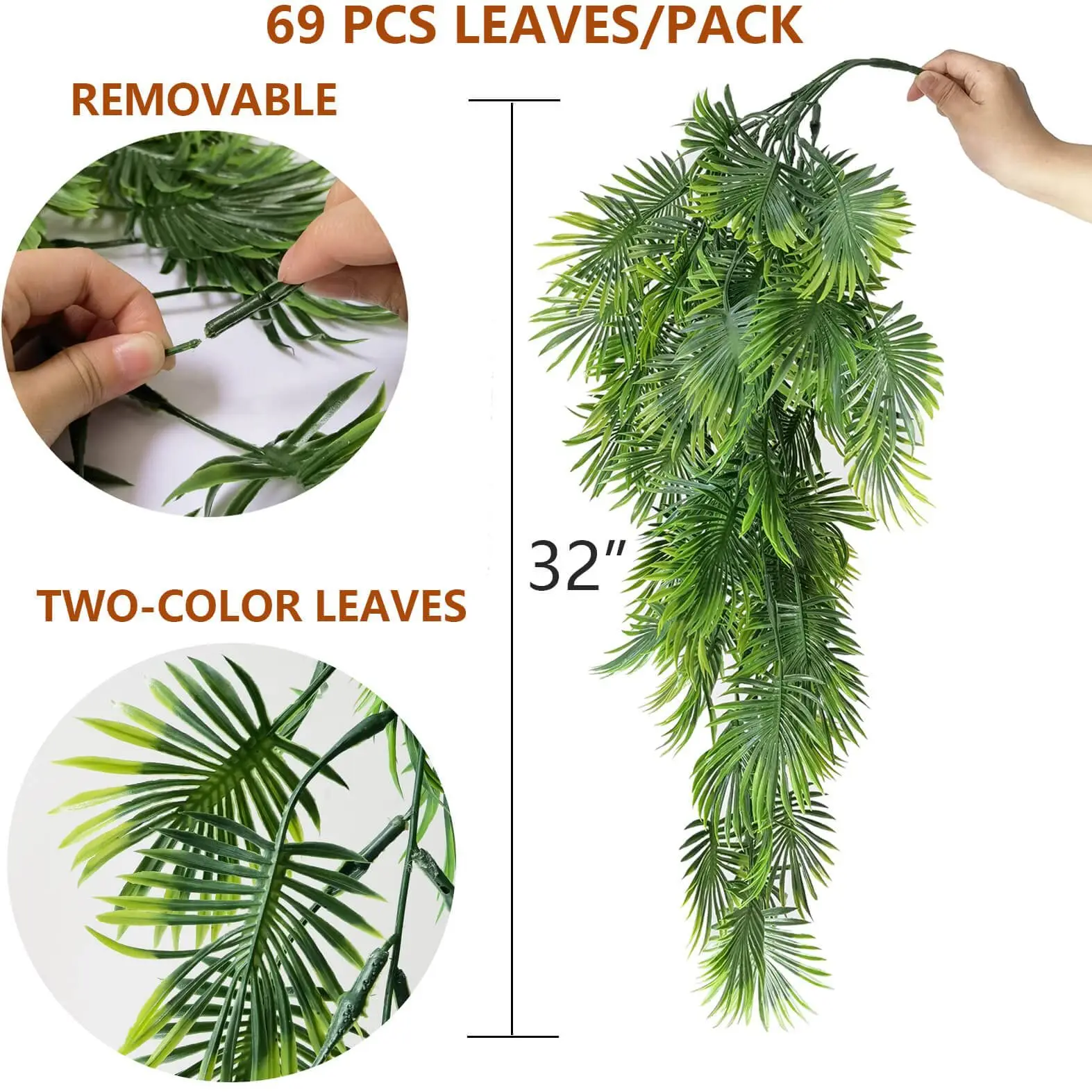 2 PZ Artificiale Appeso Piante di Vite Falso Plastica Tropicale Ivy Plant Faux Greenery Fan Foglie di Vine Foliage Fern per Casa Party