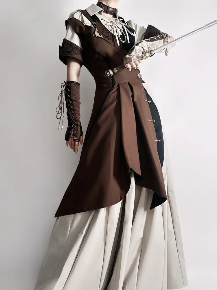 Abito lungo da abito con camicia in stile retrò