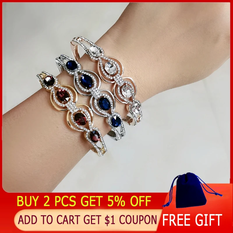 LEEKER Fashion Blue Red Cubic Zirconia Bracelets on hand Rose Gold Silver Color Bangle jewelry   wedding accessories 480 LK6