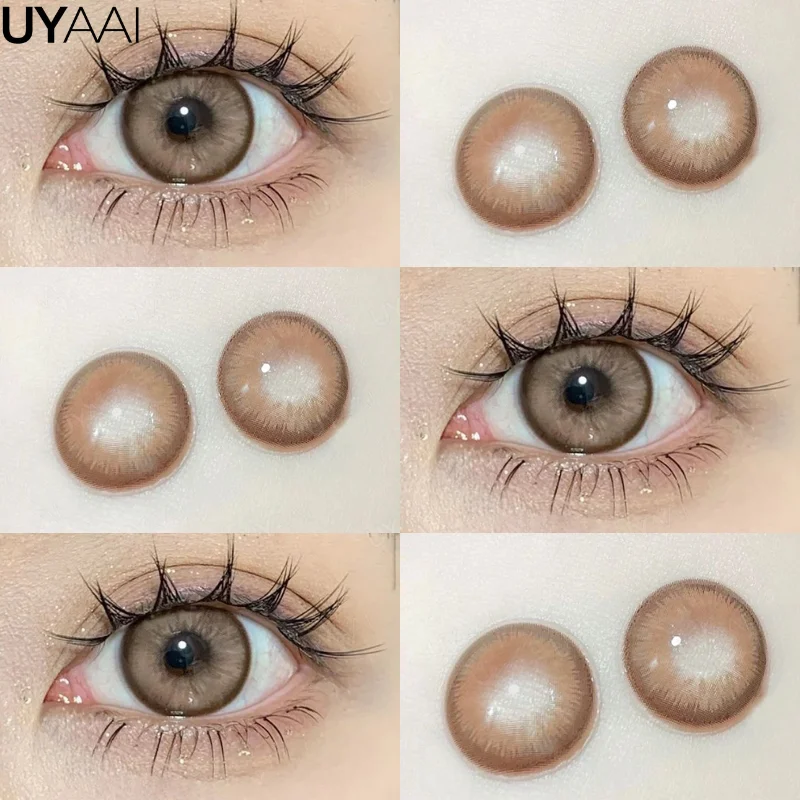 UYAAI Color Contact Lenses for Eyes Korean 1 Pair Fashion Lenses Brown Colorcon Colored Lenses with Diopters Degree Blue Lenses