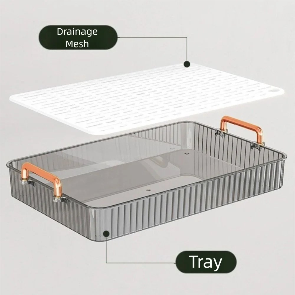 

Decorative Double-layer Drain Tea Tray Clear Large Capacity Cutlery Holder Rectangle Detachable Serving Plate Food Holder
