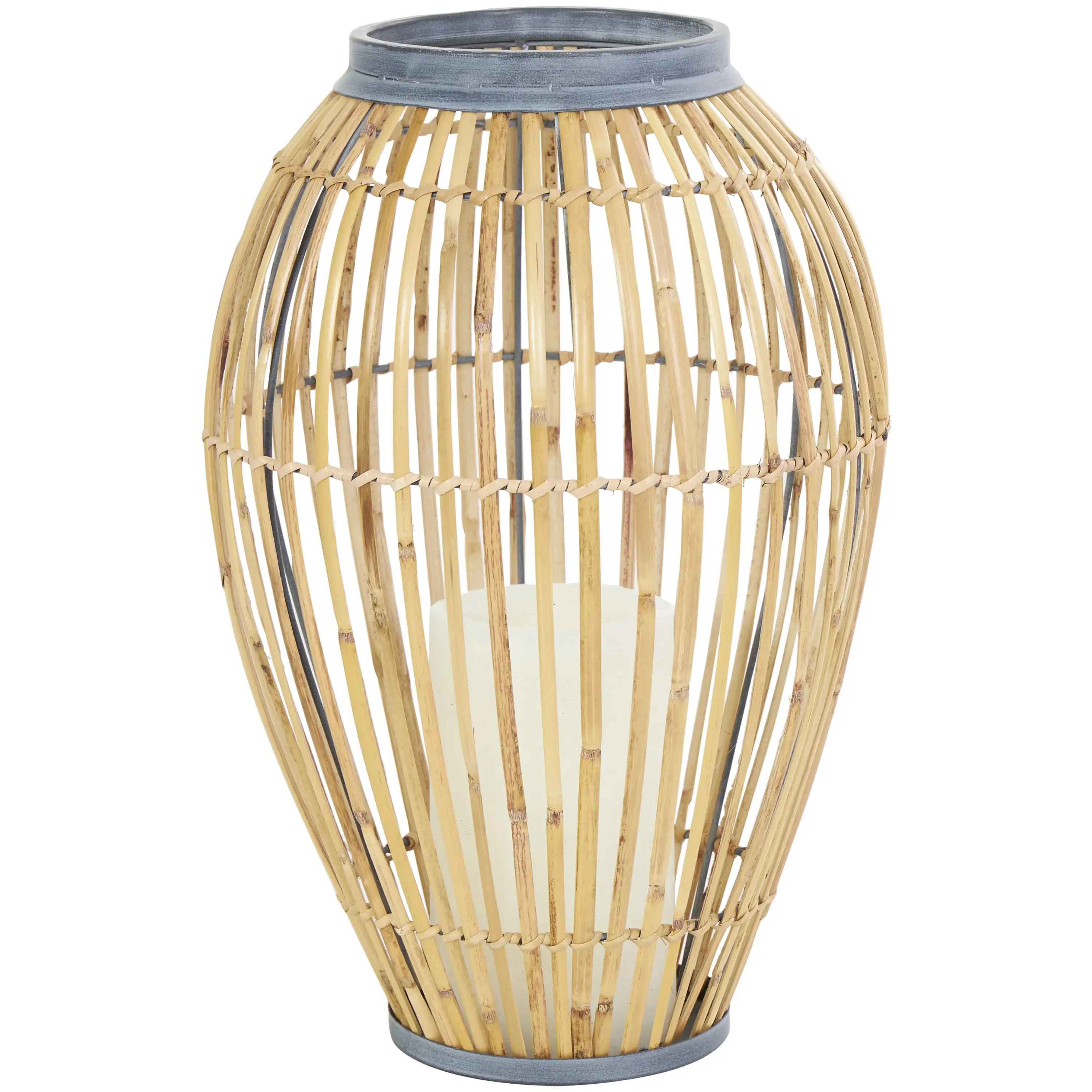

16 Handmade Open Frame Brown Bamboo Vase with Blue Metal Accents