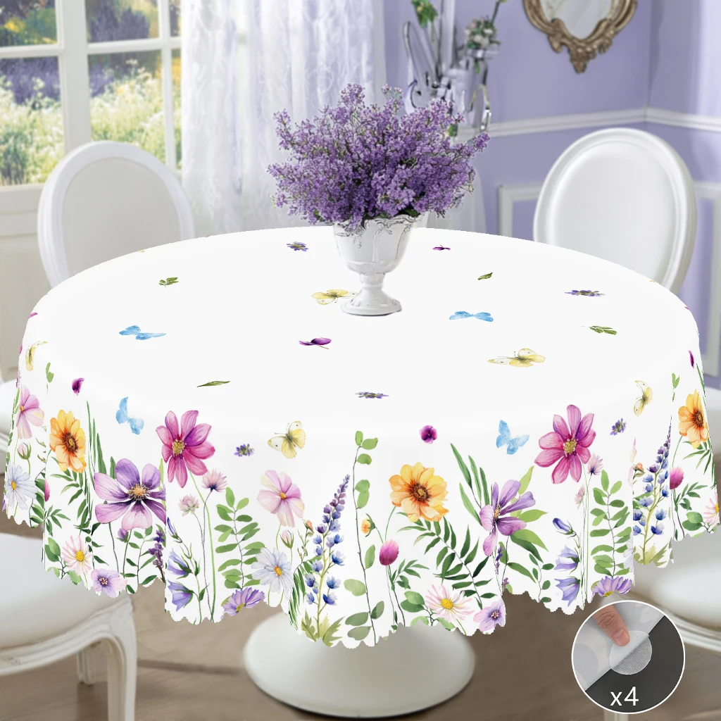 1 pièce de nappe ronde à motif floral rétro romantique de printemps et d'été, nappe rectangulaire à imprimé papillon, couverture de table de cuisine à domicile, utilisation intérieure et extérieure, décoration de la maison, cadeau de vacances pour les amis de la famille