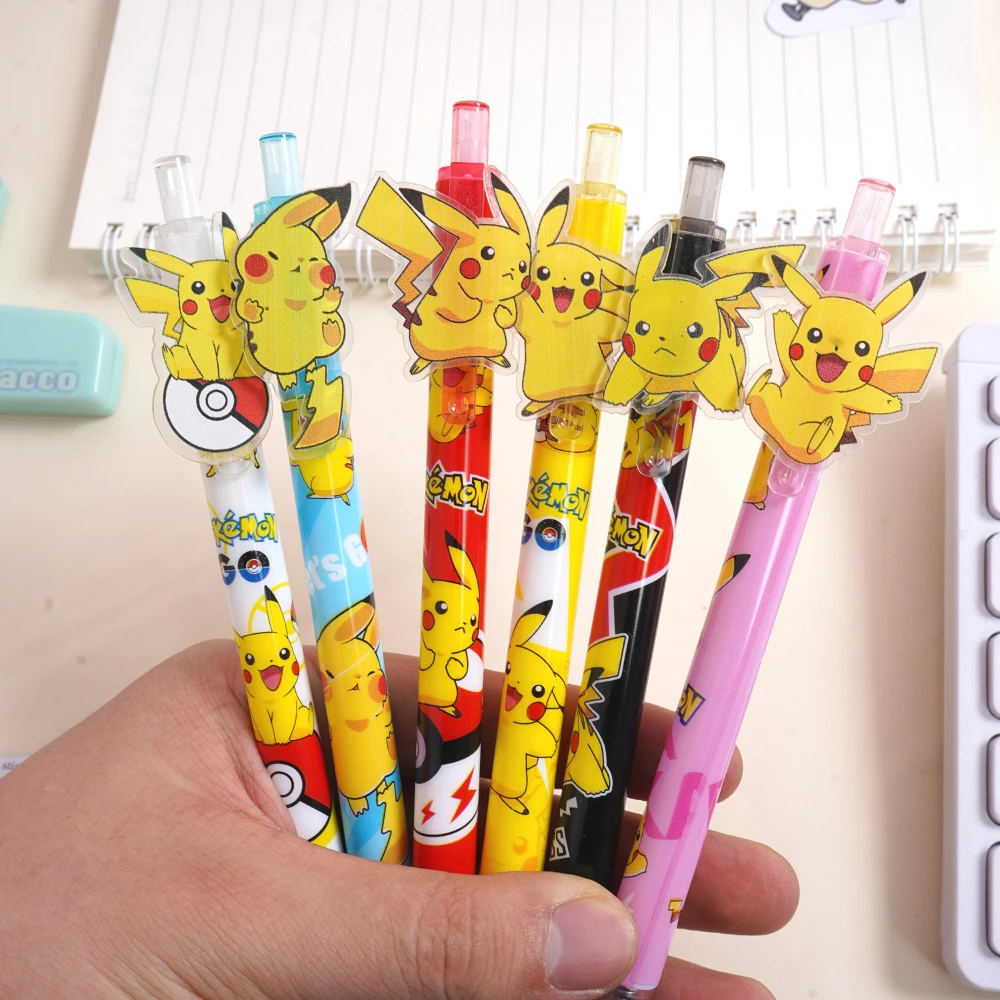 

24Pcs Anime Pokemon Pikachu Push-Button Ballpoint Pen 0.5Mm Black Stationery Pens Suitable For Students Writing And Drawing Gift