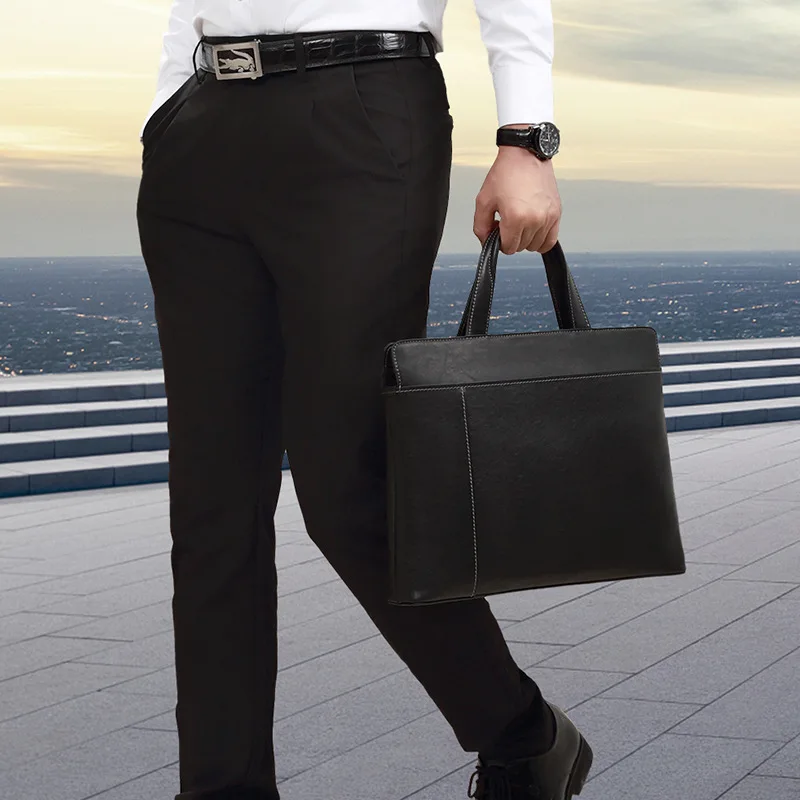 Men's Leather Briefcase Large Capacity Horizontal Handbag Casual Cowhide Shoulder Bag Business Leisure Laptop Bag Handbag