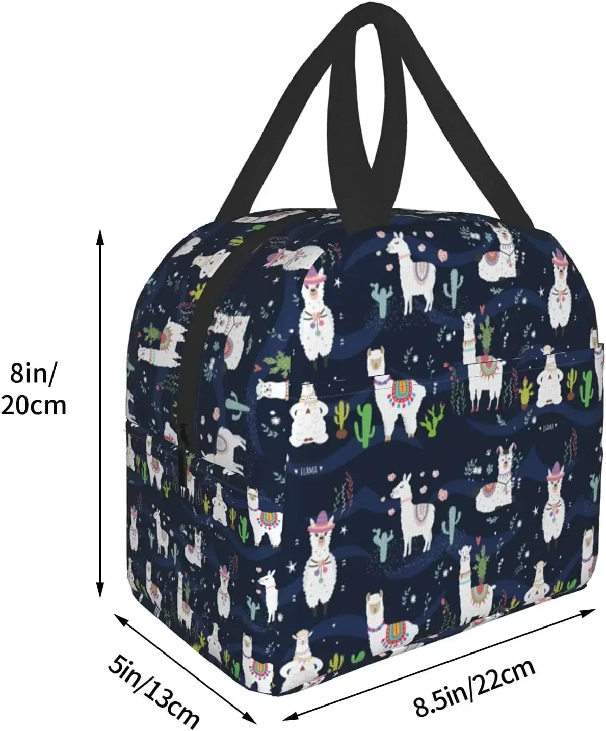 Cute Llama Insulated Lunch Bag with Front Pocket Reusable Cooler Tote Bags with Zipper for Men Women Work Picnic Beach