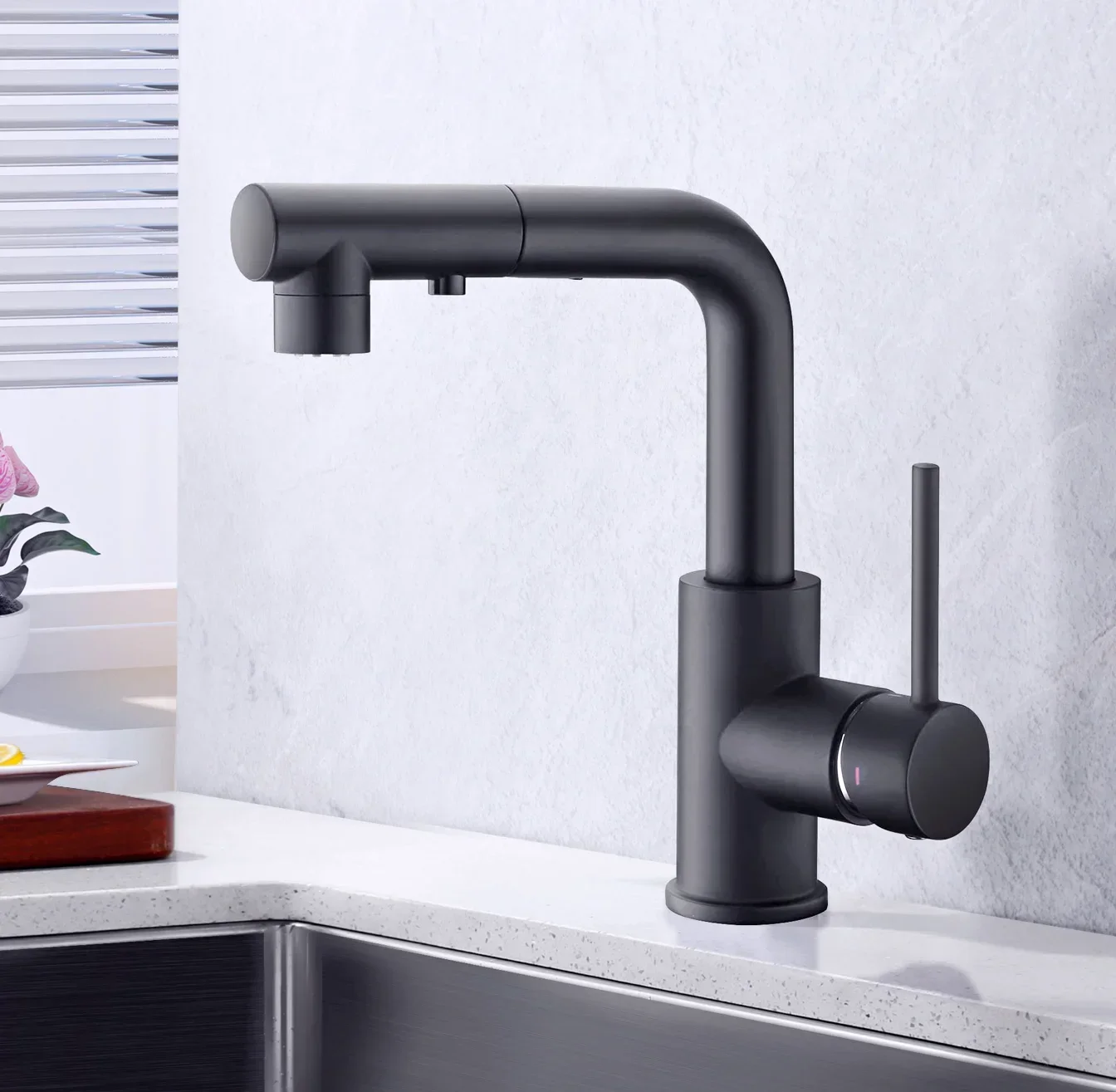 

005 Kitchen Bar Sink Faucets with Pull Down Sprayer Mini Bar Prep Faucet Black Kitchen Utility Sink Faucet