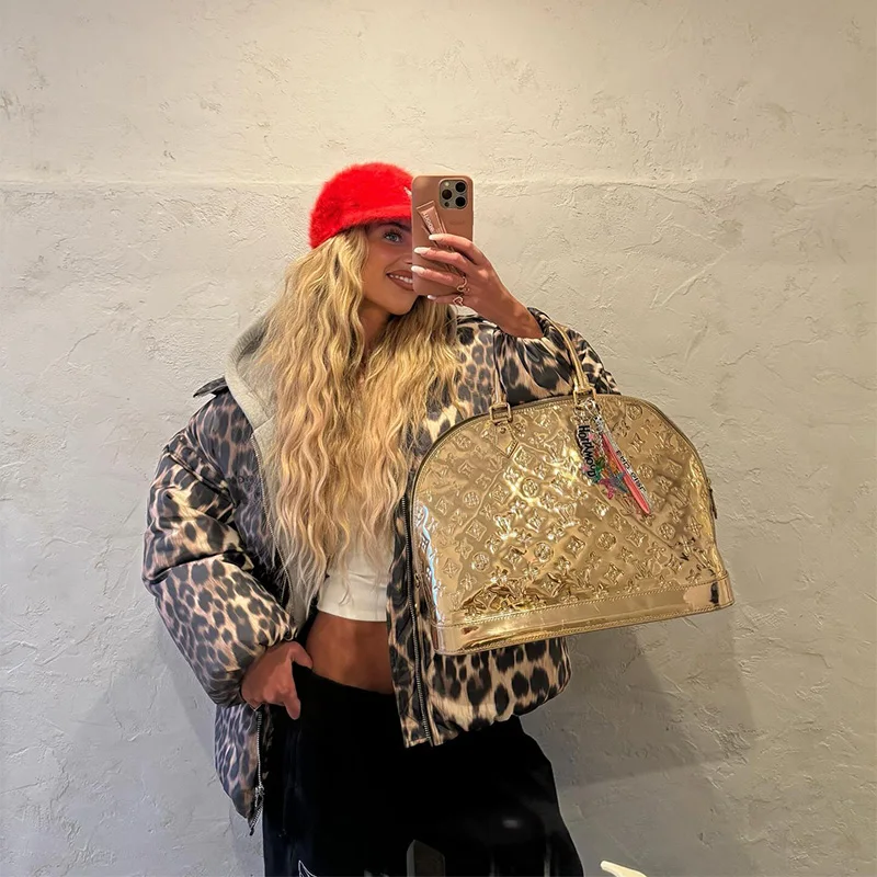 

Women's Vintage Leopard Print Cotton Jacket Fashion Versatile Detachable Hooded Warm Loose Coat 2025 Winter New Casual Outwear