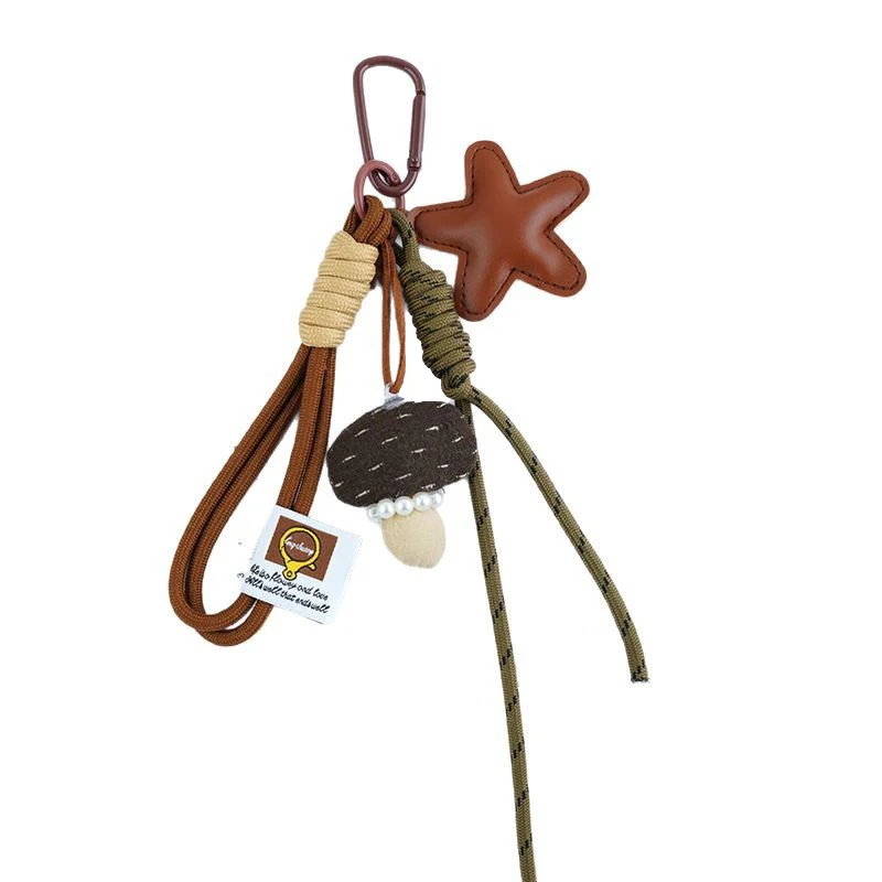 Lucky Star Three-Dimensional Leather Keychain Mushroom Bag Pendant 3D Creative Cartoon Keyring Anti-Lost Mobile Phone Lanyard