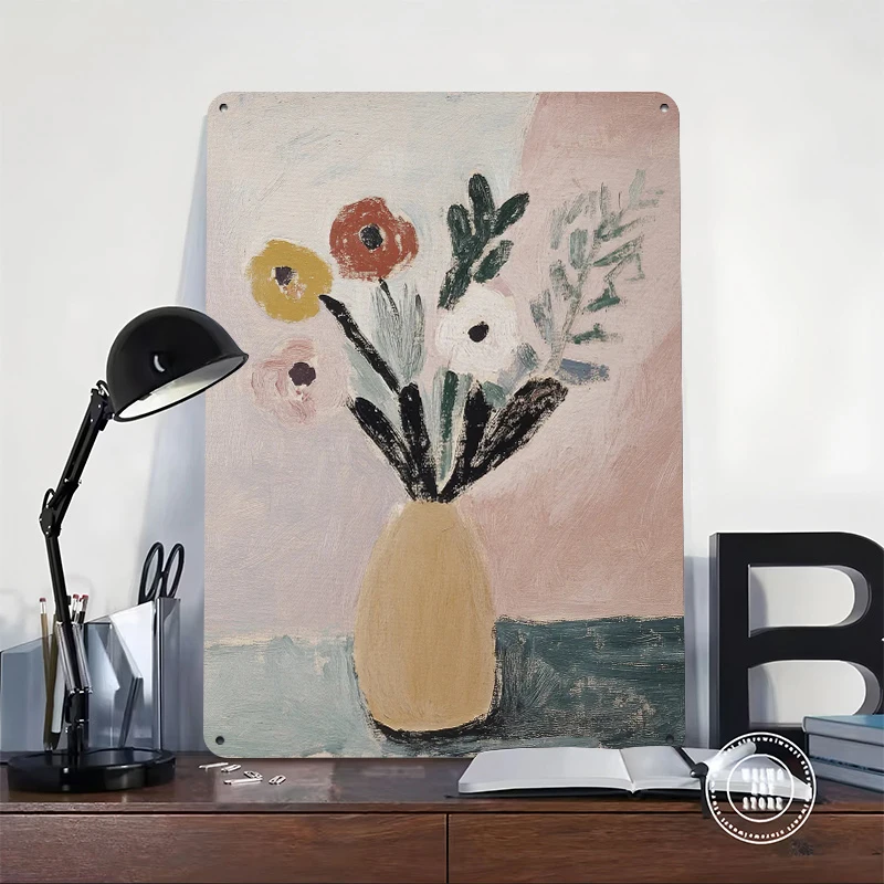 Floral Still Life Painting Tinplate Poster Customized Wall Art Retro Vintage Metal Signs for Fans Apartment Decoration Room Home