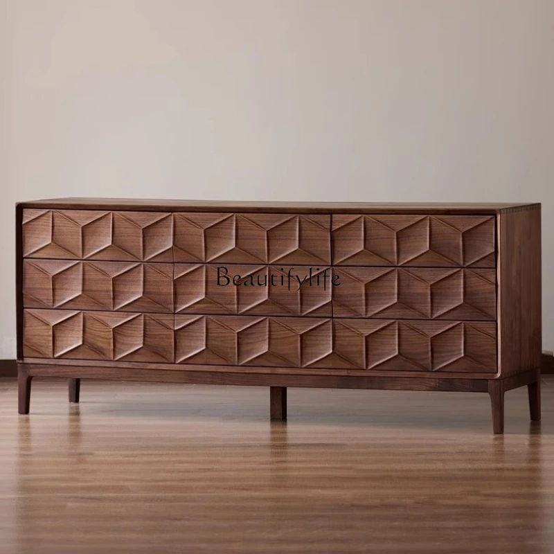 

North American black walnut solid wood dining side cabinet Nordic bedroom wall drawer storage all solid wood living room home
