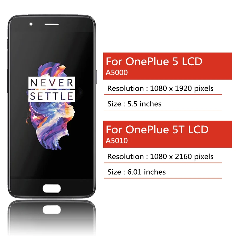 New AMOLED For OnePlus 5T/5 LCD Display Touch Screen Digitizer One Plus 5/5T LCD 1+5 1+5T A5000 A5010 Display Frame