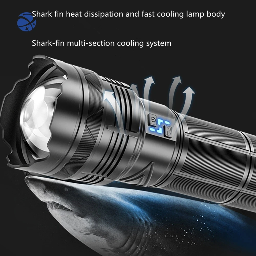 YYHCHelius Outdoor Power Display High Power 100W GT60 Super Bright Spotlight Long Range Zoomable Emergency LED Flashlight