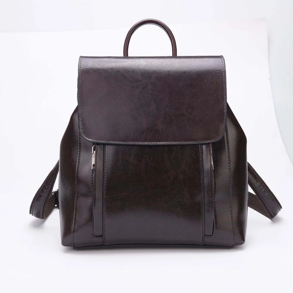 

Retro Leather Backpack Women Waterproof Large Capacity Oil Wax Rucksack Multi-Pocket Magnetic Buckle Anti-Theft Travel Bag