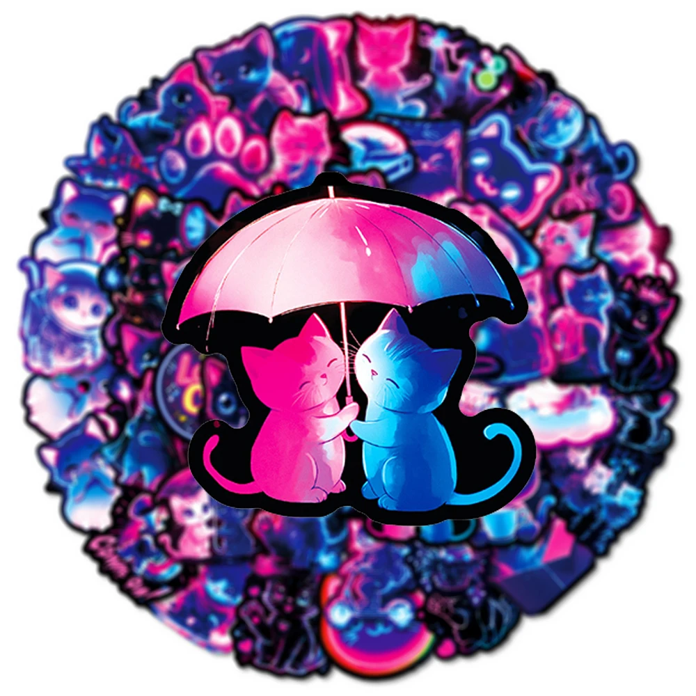 

10/30/50pcs Cartoon Cute Cat Graffiti Stickers Neon Animal Aesthetic Decals for Kid Toy DIY Guitar Motorcycle Laptop PVC Sticker