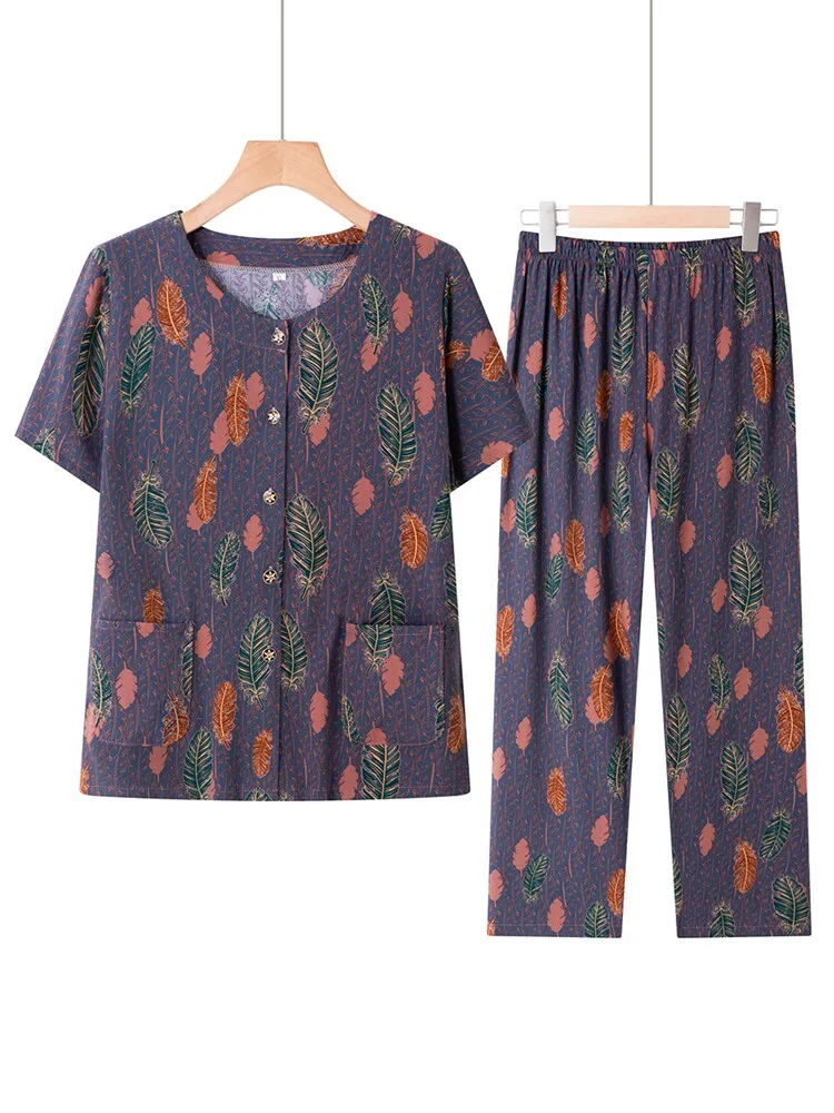 

Grandma Summer Thin Cotton Silk Set Middle Aged And Elderly Seven Sleeve Women's Mom Home Clothes Elderly Lady Open Cardigan ...