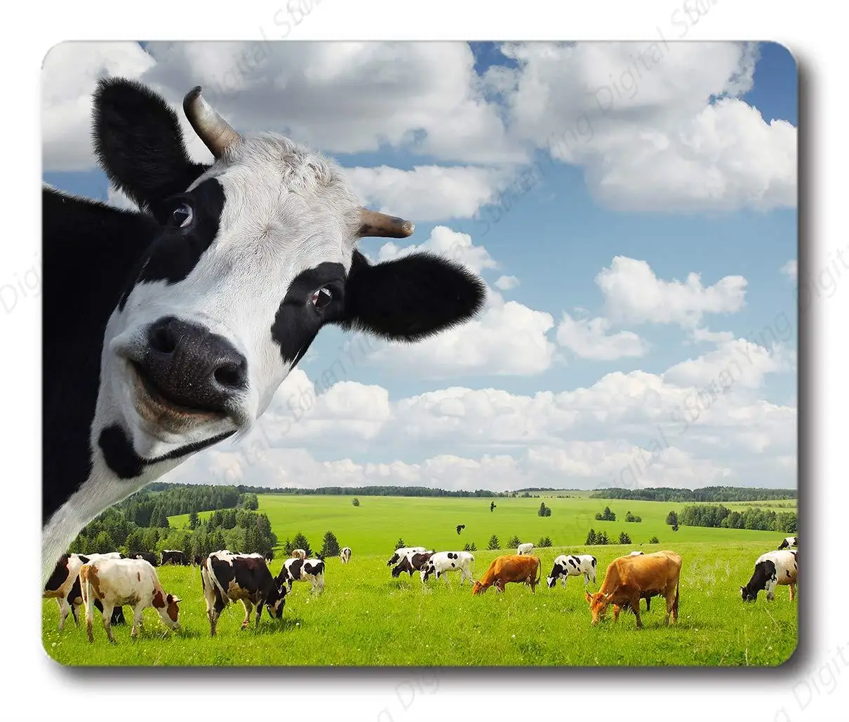 Interesting Cow And Green Rural Grassland Printed Mouse Pad Laptop Gaming Mouse Pad Anti Slip Rubber Mouse Pad 25*30cm