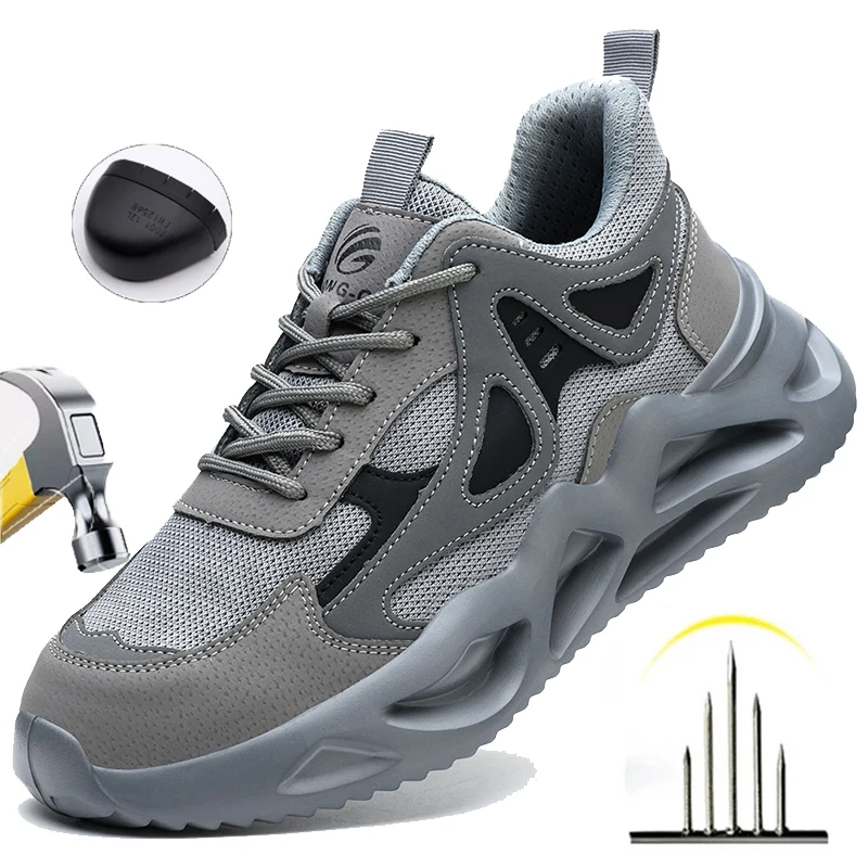 Steel Toe Safety Shoes for Men Anti Smashing Wear Resistant Breathable Work Shoes Indestructible Protective Shoes Hiking Sneaker