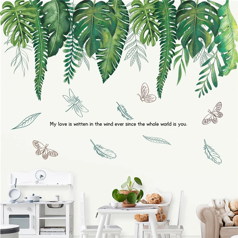 Vivid Tropical Tree Leaf Butterfly Wall Stickers For Shop Office Home Decoration Diy Plants Mural Art Pvc Decal Pastoral Posters