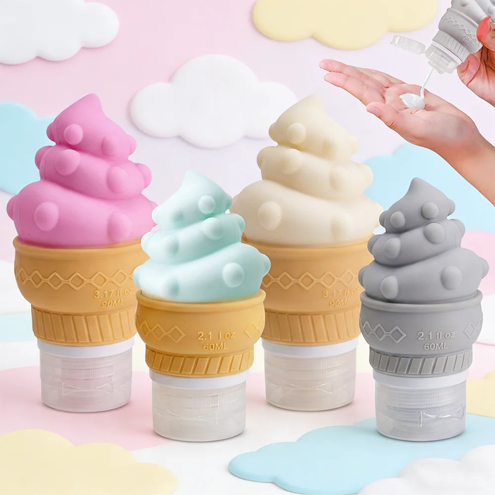 Kreative eiscremeförmige Silikon-Spenderflaschen, tragbare Reise-Kosmetik-Spenderflaschen, quetschbare Shampoo-, Duschgel- und Lotion-Spenderflaschen, auslaufsichere leere Silikonflaschen,