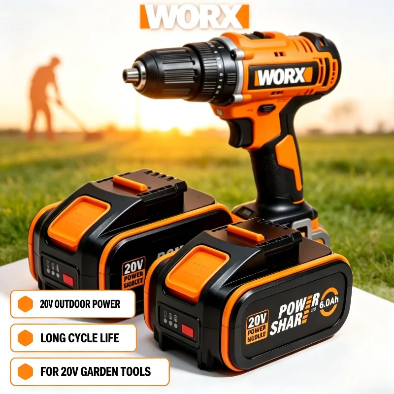WORX Tool - Original WORX 20V 4.0Ah 6.0Ah 8.0Ah Lithium Battery WA3553 WA3551 WA3553.1 WA3572 WX390,Rechargeable Battery