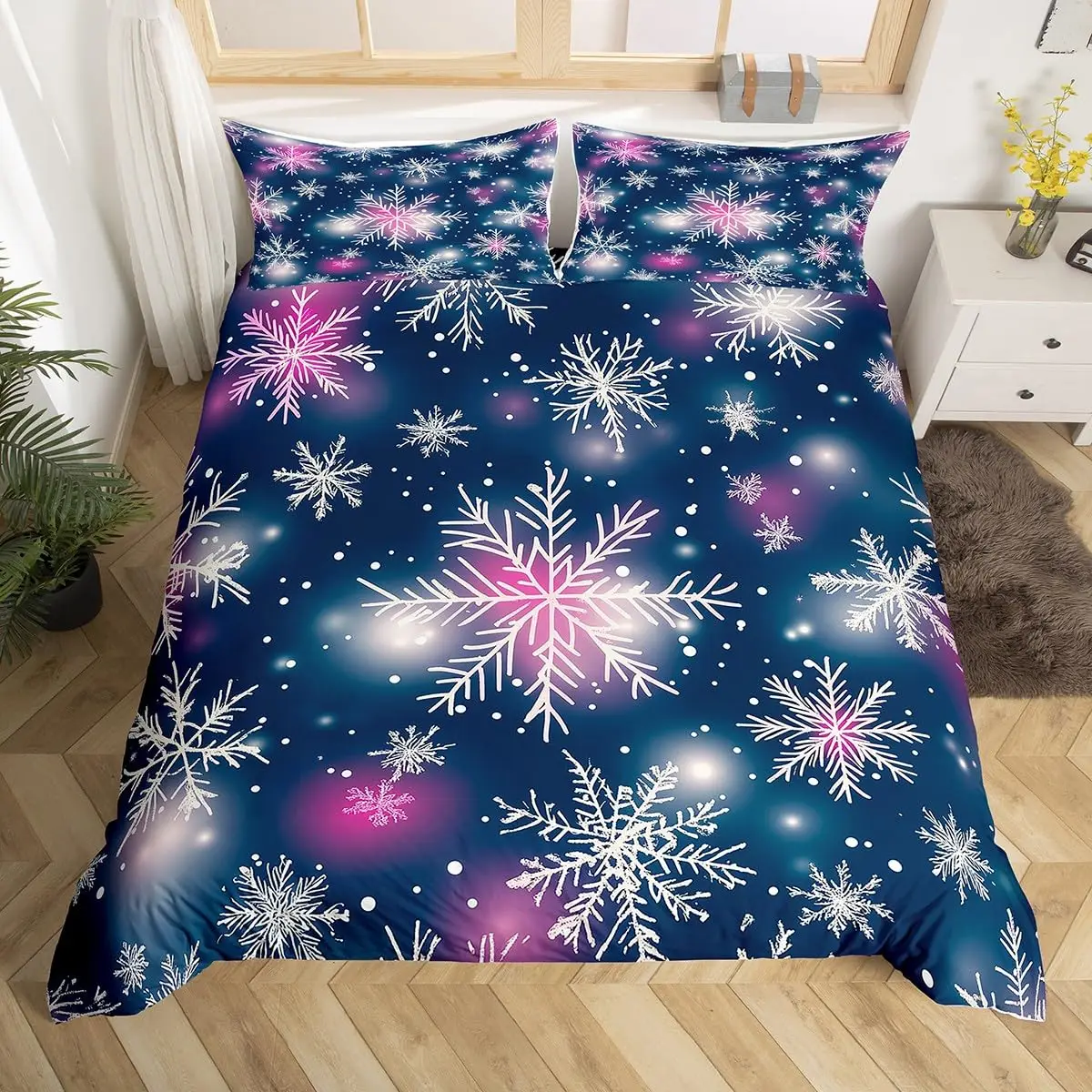 

Пододеяльник со снежинкой Twin King Merry Christmas, пододеяльник для детей, мальчиков и девочек, комплект постельного белья с блестками Galaxy, подарок на Новый год