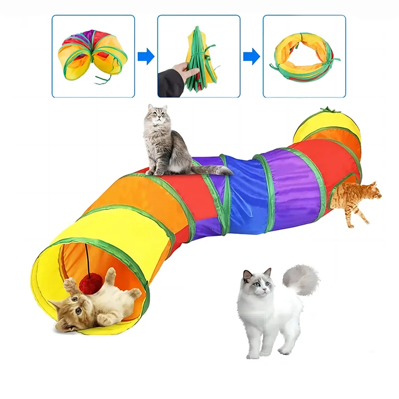 

Cat Toy Collapsible Cat Playing Tunnel Connectable Cat Tunnel Cat Tube Toys Foldable Drill Hole Kitten Colorful Pet Toys