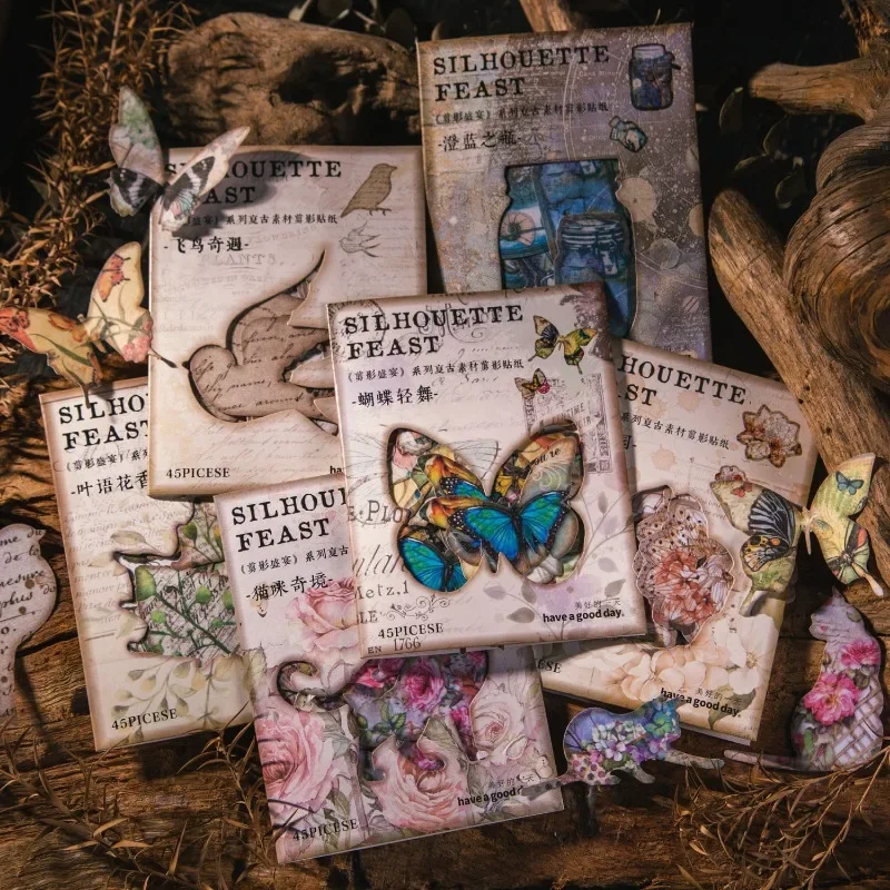 

45 шт./упак. винтажный силуэт праздника наклейка пакет 6 ретро-темов журнал декор
