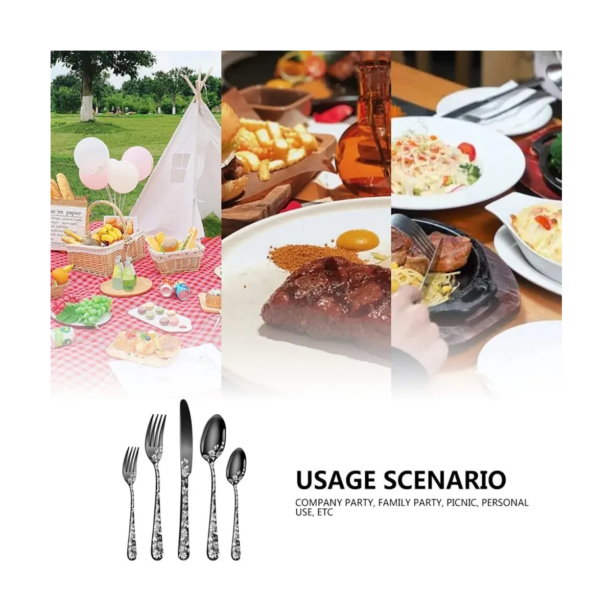 스테인리스 스틸 은식기 커트레이 세트, 독특한 패턴 디자인, 디너 나이프 포함, 4 인용, 20 종 세트