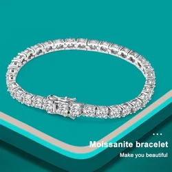 Moissanite Pulseira de Tênis para Homens e Mulheres, Original S925 em Prata Esterlina, Banhado a Ouro Branco 18k com GRA, D VVS1