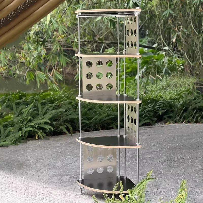 Medieval stainless steel multi-layer shelf Internet celebrity storage rack, bedroom living room dining side locker